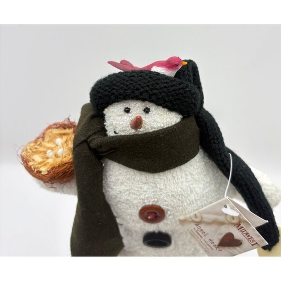 Vintage Angel Heart Snowman Christmas Figurine with Bird and Nest Black Scarf - Picture 7 of 10